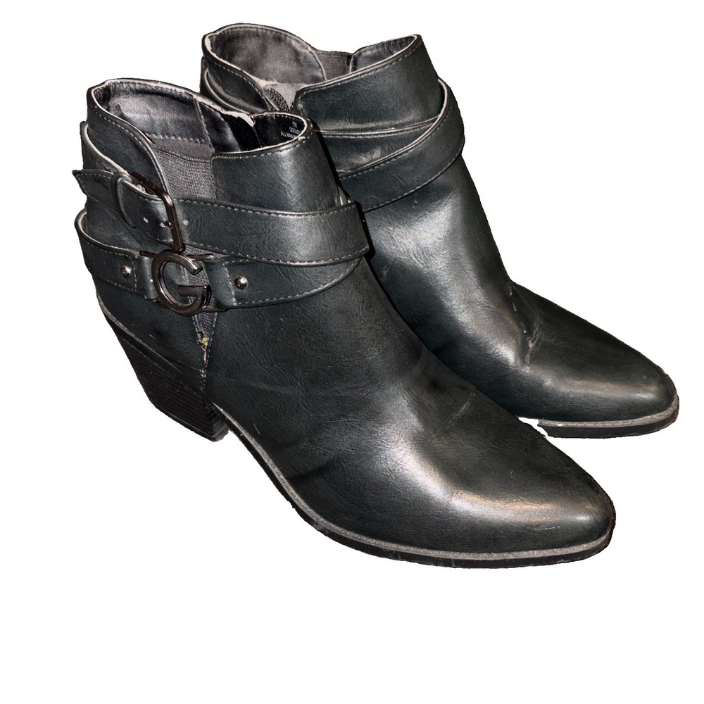 GUESS GBG black vegan leather cowgirl ankle boots 10M GGDUSTYN